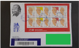 BURUNDI 2nt.Oct'2021 RED Sheetlet On 150th Birth Of Mahatma Gandhi Franked REGISTERED Cover Travelled To India - Gebraucht
