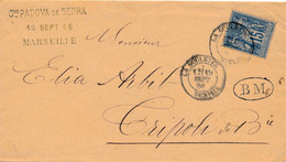 LETTRE 15C SAGE LA GOULETTE TUNISE BM MARSEILLE POUR TRIPOLI SYRIE COVER - Brieven En Documenten