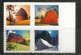 USA. 2021: American Barn | Historic Barn / Les  Granges Rouges. 4 Timbres Neufs ** (adhesifs) Bloc De 4.Coils Stamps/ - Unused Stamps