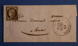 R1 FRANCE BELLE LETTRE 1850 AUBUSSON POUR ROANNE + N 3 + AFFRANCHISSEMENT INTERESSANT - 1849-1850 Cérès