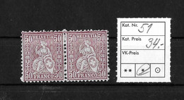 1881 Sitzende Helvetia (gezähnt)  → SBK-2x51* Faserpapier - Unused Stamps