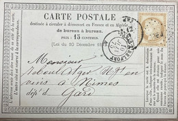 AMBULANT NUIT - P BEL - PARIS à BELFORT - 1875 - Carte De NOGENT Pour NIMES - Bahnpost
