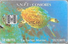 CARTE-PUCE-50U-SC7-SNPT COMORES-TORTUE MARINE-UTILISE-V°8 N°ROUGE 00215304-Etroit- V°en Bas A Droite-TBE - Turtles