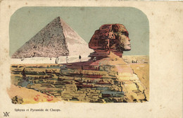 PC EGYPT, SPHYNX ET PYRAMIDE DE CHEOPS, Vintage LITHO Postcard (b29680) - Sphynx