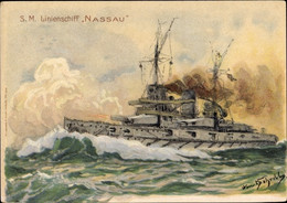 Artiste Lithographie Bohrdt, Hans, SM Linienschiff Nassau, Kaiserliche Marine - Sin Clasificación