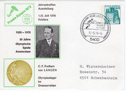 50147 - Bund - 1978 - 40Pfg. B&S PGAKte. "50 Jahre Olympiade Amsterdam" M. SoStpl. KOBLENZ -> Schwabenheim - Summer 1928: Amsterdam