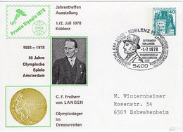 50154 - Bund - 1978 - 40Pfg. B&S PGAKte. "50 Jahre Olympiade Amsterdam" M. SoStpl. KOBLENZ -> Schwabenheim - Summer 1928: Amsterdam