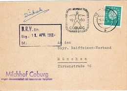 50162 - Bund - 1960 - 7Pfg. Heuss IIl EF A. DrucksKte. M. MaschStpl. COBURG -> 100 JAHRE TURNFESTE ... -> Muenchen - Andere & Zonder Classificatie