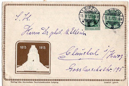 50188 - Deutsches Reich - 1912 - 5Pfg. Germania PGA-Kartenbf. M. ZusFrank. "Voelkerschlachtdenkmal" LEIPZIG -> Clausthal - Briefe U. Dokumente