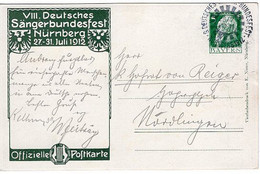 50195 - Altdeutschland / Bayern - 1912 - 5Pfg. Luitpold PGA-AnsKte. "VIII. Saengerbundfest" M. SoStpl. NUERNBERG - . -> - Music