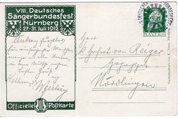 50195 - Altdeutschland / Bayern - 1912 - 5Pfg. Luitpold PGA-AnsKte. "VIII. Saengerbundfest" M. SoStpl. NUERNBERG - . -> - Musik