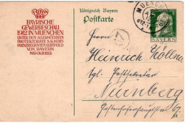 50207 - Altdeutschland / Bayern - 1912 - 5Pfg. Luitpold GA-Kte. "Bayrische Gewerbeschau" MUENCHEN -> Nuernberg - Postal  Stationery