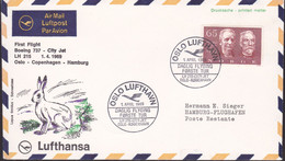 Noorwegen 1969, First Flight Oslo-Copenhagen-Hamburg, Stamped With A Bird Motif - Storia Postale