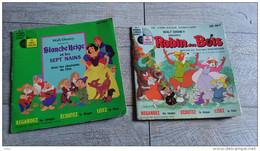 Lot 2 Vinyls 45 Tours  Blanche Neige Robin Des Bois Walt Disney Enfantina Livre Disque Chansons - Enfants