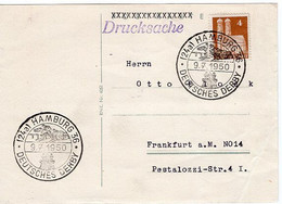 50225 - Bund - 1950 - 4Pfg. Bauten EF A. DrucksKte. M. SoStpl. HAMBURG - DEUTSCHES DERBY -> Frankfurt/M. - Ippica