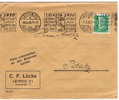 50243 - Bund - 1930 - 5Pfg. Hindenburg EF A. DrucksBf M. MaschStpl. LEIPZIG - .... PELZ ... JAGD-AUSSTELLUNG -> Putlitz - Covers & Documents