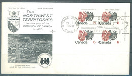 CANADA - 27.1.1970 - FDC - NORTHWEST TERRITORIES - Mi 448x Yv 426 - Lot 24131 BLOC OF 4 - 1961-1970