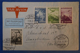 E9 AUTRICHE BELLE LETTRE 1935 FLUGPOST WIEN PAR AVION POUR AMSTERDAM HOLLAND +BEL AFFRANCHISSEMENT+VIGNETTE - Poste Aérienne