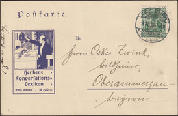 Allemagne 1909. Perforé H Sur Carte Postale, Germania 5 Pf. Lexiques De Conversation Herders, éditeur - Otros & Sin Clasificación