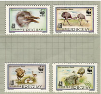 Uruguay 1993, Bird, Birds, WWH, Greater Rhea, Set Of 4v, MNH** - Ostriches