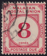 MALAYAN POSTAL UNION 1936 Postage Due 8c P15x14 Wmk.MSCA Sc#J9 - USED @N016 - Malayan Postal Union