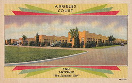 823 – Original Vintage PC - San Antonio Texas – Angeles Court – Cars – Linen – Slightly Torn – 2 Scans - San Antonio