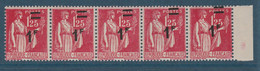 N° 483 SURCHARGE TRES DEPLACEE EN BANDE DE 5 ** - Unused Stamps