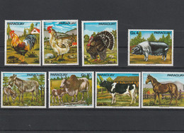 Paraguay Yvert Série 1499 à 1503 + PA 729 à 731 ** - Animaux De La Ferme Oiseaux Chevaux ânes Dindon Coq Vache ... - Paraguay