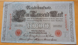 ALLEMAGNE 1000 MARK 1910 CACHET ROUGE ALPHABET T (UNDERPRINT) SERIE 4100900N P-44b/5 - 1000 Mark