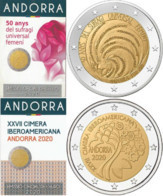 Andorre 2020 : Lot Des 2 Pièces De 2€ Commémorative "Sommet" + "Suffrage Féminin" En Coincard - Disponible En France - Andorra