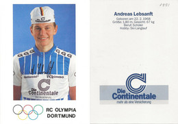 CARTE CYCLISME ANDREAS LEBSANFT TEAM DIE CONTINENTALE 1991 - Cycling