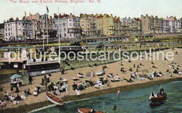 BRIGHTON THE BEACH AND ELECTRIC RAILWAY OLD COLOUR POSTCARD VOLKS ELECTRIC RAILWAY - Brighton