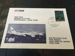 (3 C 3) Denmark - SAS Airline FDC - First Flight From Copenhagen To Hong Kong - 1992 - Airmail