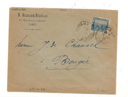 TUNISIE 28-10-22 ENVELOPPE  DE TUNIS R.P. POUR BOUGIE - Storia Postale