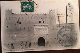 Cpa De 1909 Militaria, Maroc Bou-Denib. La Porte D'entrée Du Ksar, Cachet Commandement Militaire Haut Guir, éd Geiser - Otros