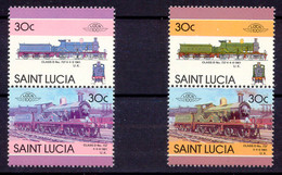 ST. LUCIA 1986 Locomotives 30 C. Se-tenant Printing, Superb U/M, Very Rare MAJOR VARIETY: Both Stamps MISSING YELLOW - St.Lucie (1979-...)