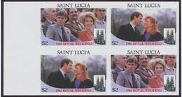 ST. LUCIA 1986 Wedding Of Prince Andrew & Sarah Ferguson MAJOR ERRORS & VARIETIES 2 Superb U/M IMPERFORATED Blocks Of 4 - St.Lucia (1979-...)