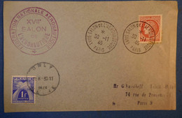 496 FRANCE BELLE LETTRE RARE POSTE AERIENNE 1946 OBLITERATION SALON AERONAUTIQUE + CACHET RL POUR PARIS - 1927-1959 Cartas & Documentos