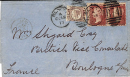 1877- Letter From BLYTH / B 74 Fr. Pair 1 Penny  Pl. 96 + 1/2 Penny  To Boulogne S/ Mer - Brieven En Documenten