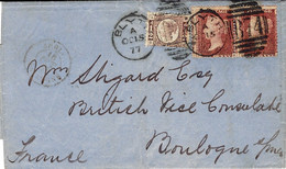 1877- Letter From BLYTH / B 74 Fr. Pair 1 Penny  Pl. 96 + 1/2 Penny  To Boulogne S/ Mer - Covers & Documents
