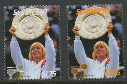 ST. VINCENT 1987, $ 1.75. Tennis Player Martina Navratilova, Superb U/M, MAJOR VARIETY: Missing Color Orange - St.Vincent (1979-...)