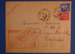 K6 FRANCE BELLE LETTRE RARE 1939 PREMIER VOL PARIS BORDEAUX + AFFRANCHISSEMENT INTERESSANT - 1927-1959 Covers & Documents