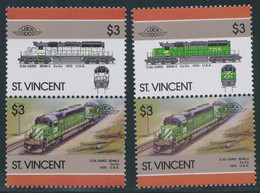 ST. VINCENT 1986, Locomotives $ 3 Superb U/M Se-tenant Pair, MAJOR VARIETY: The Upper Stamp (Mi-No. 968) Missing Color - St.Vincent (1979-...)