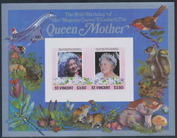 ST. VINCENT 1985 IMPERFORATED Issues: 85th Birthday Of Queen Mother Elisabeth 2 Different Superb U/M MS, MAJOR VARIETIES - St.Vincent (1979-...)