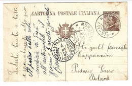 INTERO POSTALE CARTOLINA POSTALE Da Mozuno Frazionario (11-77) Per Sasso Bologna 1926 Michetti 30 Cent. - Poststempel