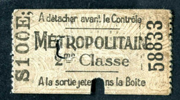 Ticket De Métro Parisien Début XXe - 2e Cl - Perforation Militaire - Métropolitain De Paris - RATP - Europa
