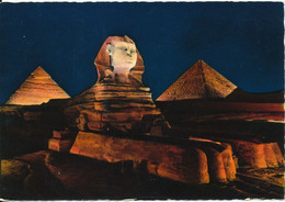 Egypt Postcard Sent To Denmark (Giza Sphinx And Pyramids) - Sphinx