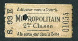 Ticket De Métro Parisien Début XXe - 2e Cl - Métropolitain De Paris - RATP - Europa