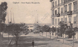 Cartolina Cagliari Viale Regina Margherita Animata Carro Navi 1913 - Cagliari