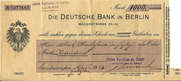 CHEQUE BANQUE DE BERLIN UNION VAUDOISE DU CREDIT LAUSANNE AVRIL 1923 - Cheques En Traveller's Cheques